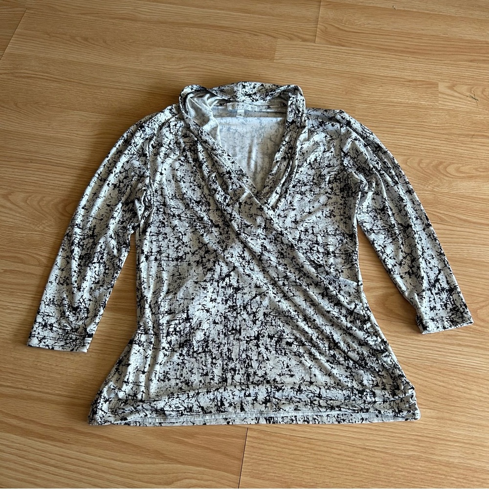 Chaus New York Patterned Drop Neck Blouse Medium